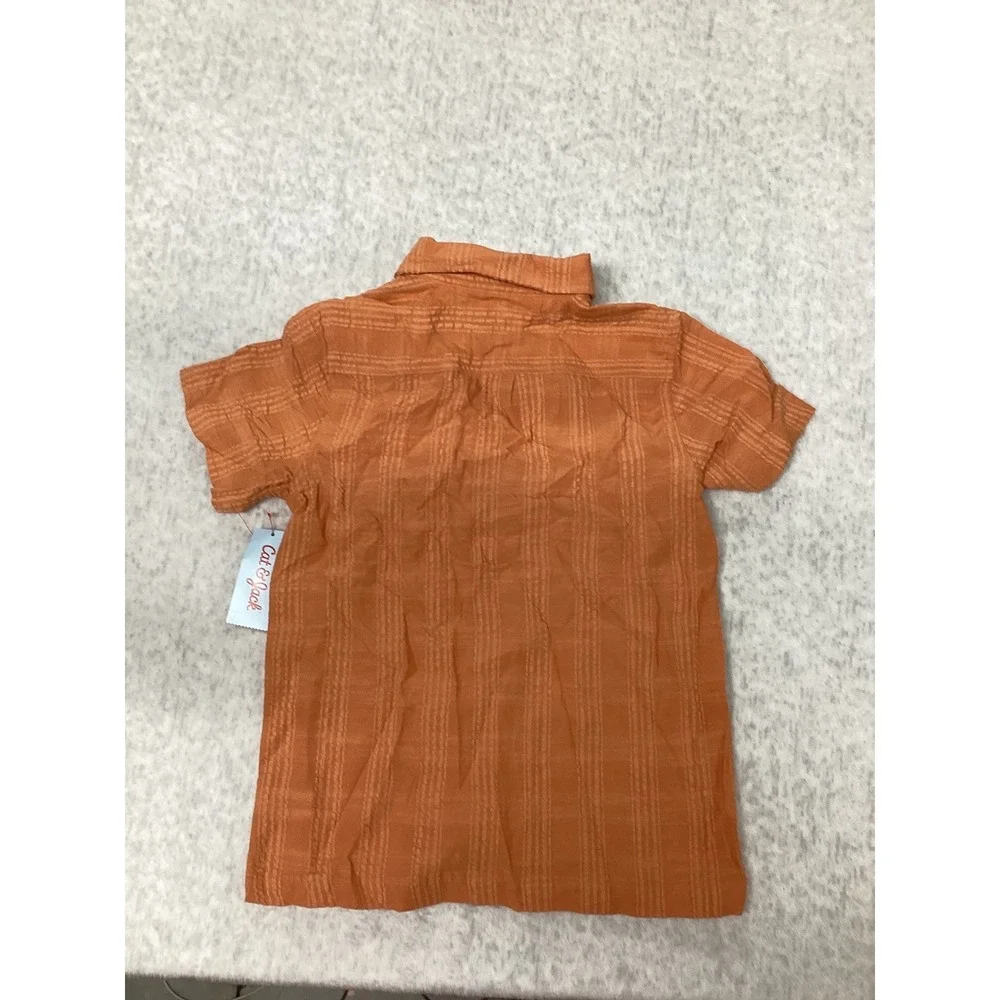 Cat & Jack Boys Copper Orange Textured Stripe Button Down Shirt Size M 8 NEW.